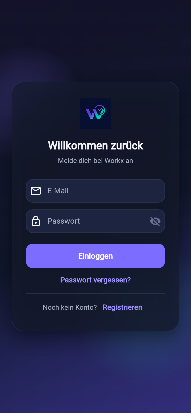 Workx App – Login auf dem Smartphone